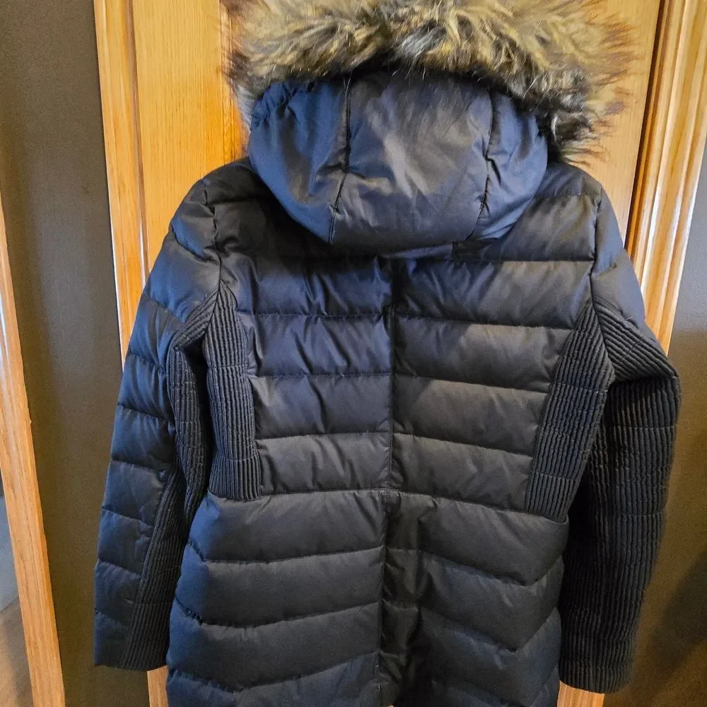 Michael Kors Black Puffer Coat with Faux Fur Trim